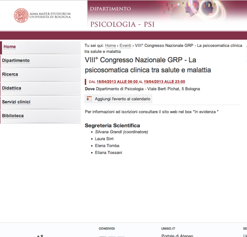 Università di Bologna - Facoltà di Psicologia – VIII Congresso Nazionale GRP
